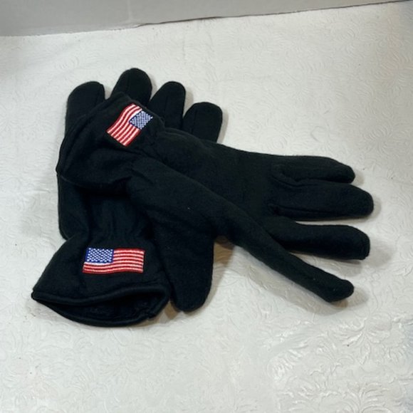 Black Soft Fleece Elastic Gloves USA Flag Large - Picture 6 of 12